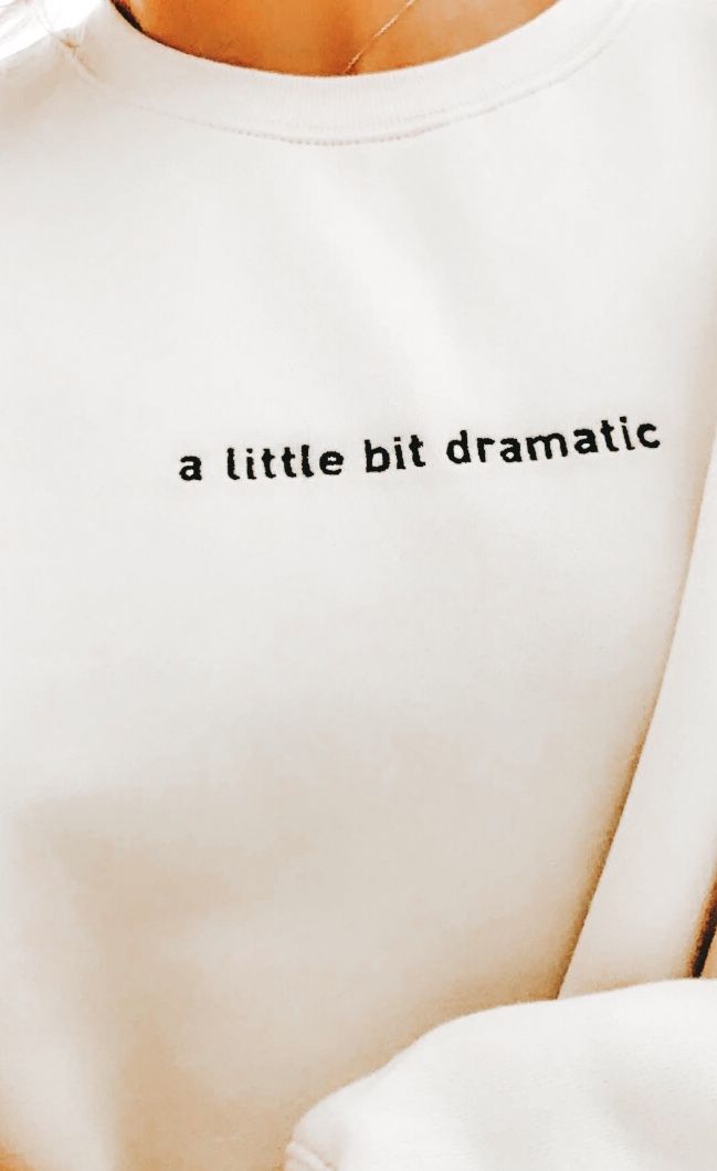 White sweatshirt with small black embroidered lettering — Pinterest inspiration