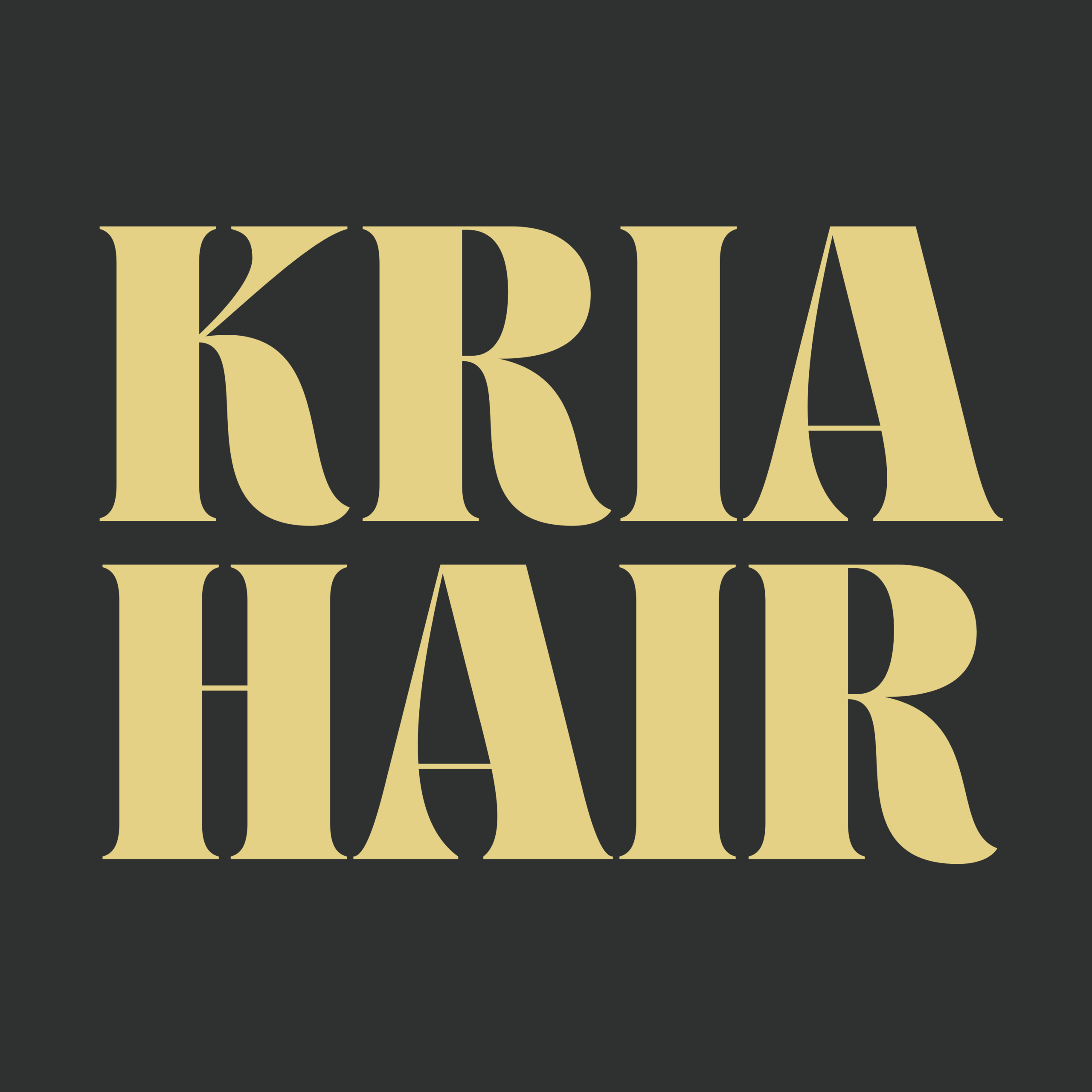 Kria Hair logo in gold on charcoal