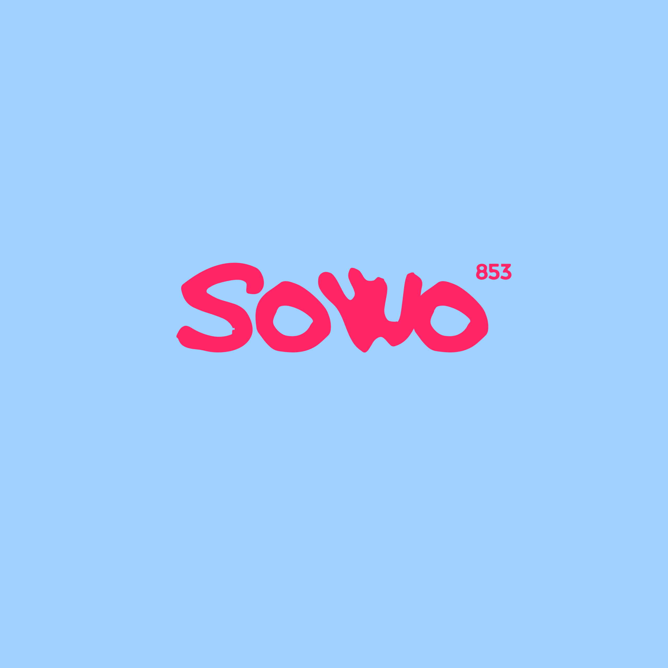 SOWO 853 logo in pink on blue