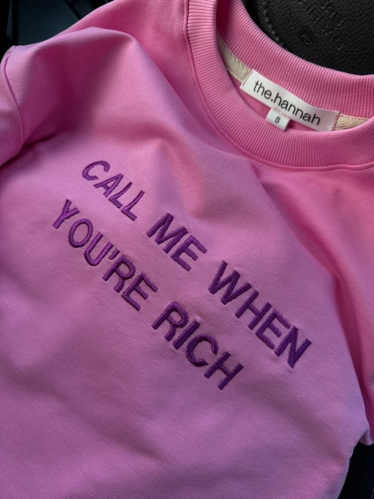 Pink sweatshirt with purple capital-letter embroidery — Pinterest inspiration
